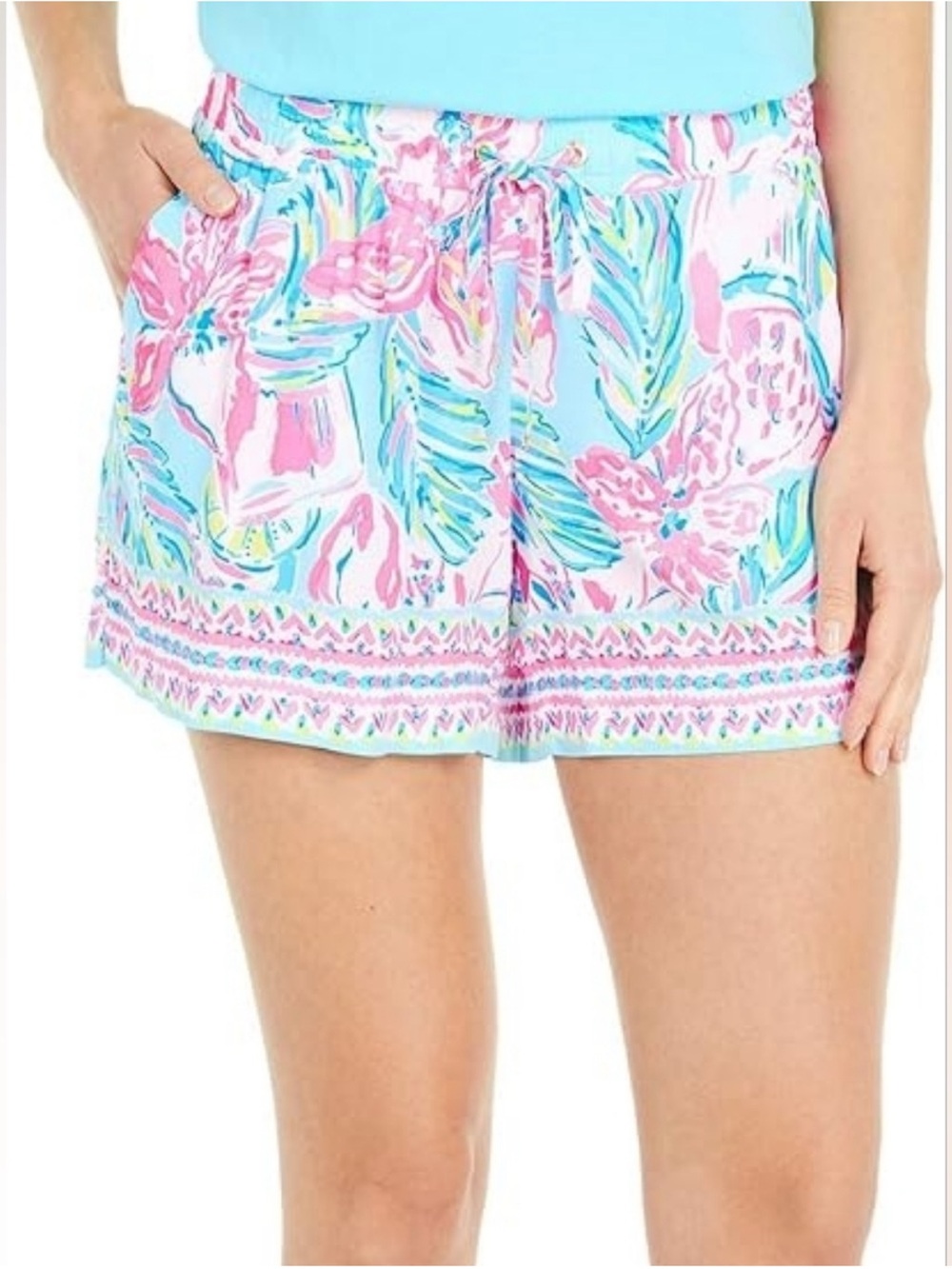 Lilly Pulitzer Katia shorts Blue Ibiza Gimme The Juice tropical print Sz L
